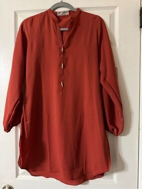 NFINITY Rust Orange Long Sleeve Pearl-Button Tunic
